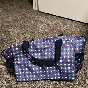 Blue Tote Bag with Polka Dots and Sturdy Handles